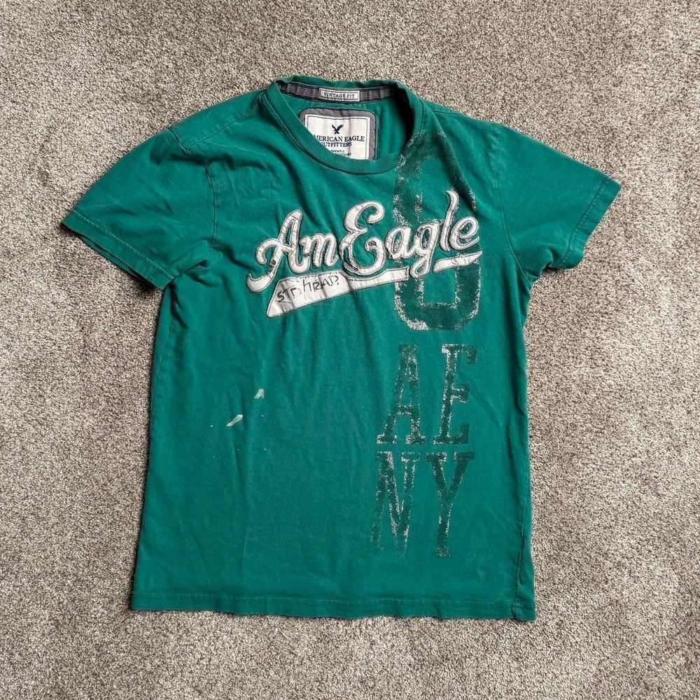 GREEN AMERICAN EAGLE "VINTAGE FIT" PATCHWORK TEE